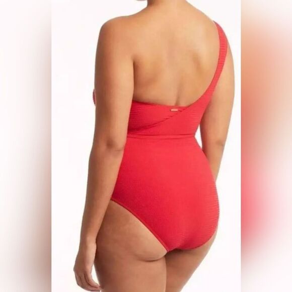 Sea Level Swim Messina One-Shoulder Tie Waist One-Piece Swimsuit NWOT sz 12 Red - Picture 2 of 5